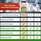 aSquared Nutrition Natural Korean Panax Ginseng (1000mg Max Strength)-90 Capsules Root Extract Complex (Red & White), High Dosage Ginsenosides in Seeds, Asian Powder Supplement,Tablet Pills for Energy