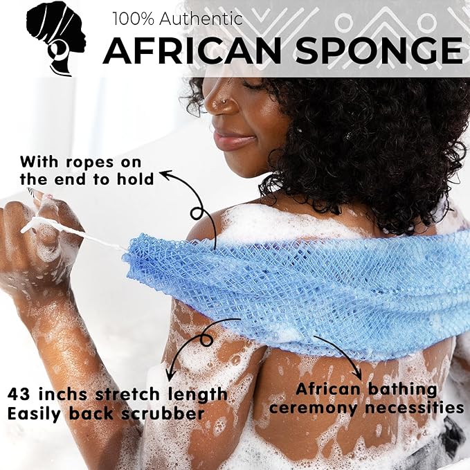 African Net Sponge Authentic - Afro Scrub Exfoliating Net Sponge with Knots - African Bath Sponges for Body Scrubber Exfoliator - Back Scrubber for Shower Bathing Accessories