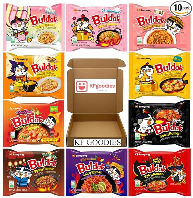 Samyang Buldak Hot Spicy Chicken Ramen Noodle Korean Stir-Fried Ramen (10, Carbonara, Cheese, Cream Carbonara, 2X Spicy, Habanero Lime, Quattro Cheese, Original, Rose, Tom Yum, Yakisoba)