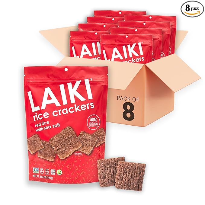 Rice Crackers - Gluten Free Snacks - Deliciously Light and Airy Crunch - Allergen-Friendly, Vegan, Non-GMO, FODMAP Friendly, Seed-Oil Free, Red Rice Sea Salt flavor - 3.53 Ounce Bag (Pack of 8)