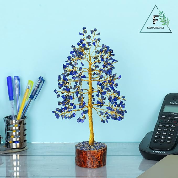 FASHIONZAADI Lapis Lazuli Crystal Tree - Blue Crystal Spiritual Gifts - Meditation Decor - Good Luck Fortune Tree - Feng Shui - Natural Gemstone - Prosperity Stones