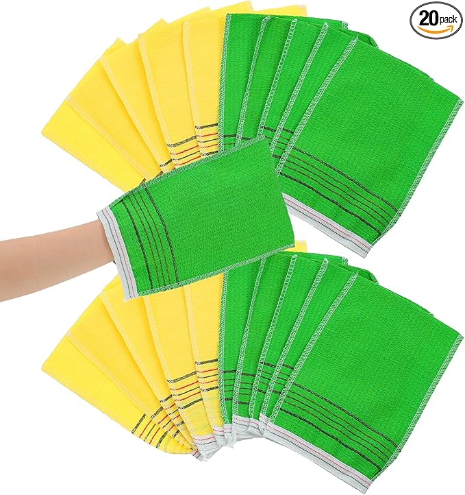 20 Pcs Exfoliating Mitt Washcloth Korean Scrub Bath Mitten 7.7 x 5.3 in Body Scrubber for Remove Dead Skin Grease, Cleaning Skin