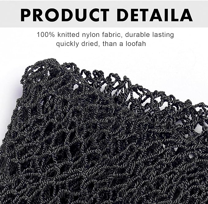 African Net Long Bath Net Sponge,JASSINS Bathing Body Exfoliating Shower Body Back Scrubber Skin Smoother,Stretch Length to 66 INCH (Black)