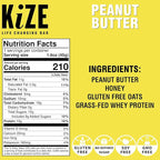 KiZE Energy Peanut Butter High Protein Snack Bars, 10 Count, 10g Grass-Fed Whey Protein, Gluten Free, Non-GMO, Soy Free, Mission Based, Made in USA