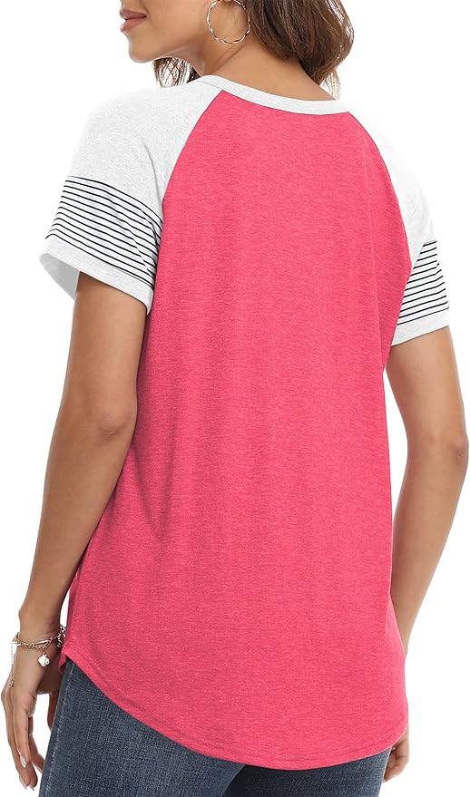 3/4 Sleeve Shirts for Women Crewneck Button Down Tunic Tops Raglan T Shirt