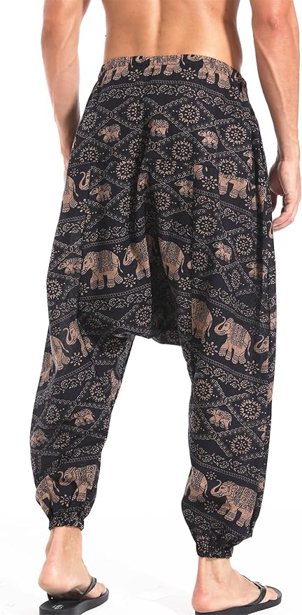 AITFINEISM Men's Drawstring Aladdin Hippie Harem Pants Loose Drop Crotch Trousers