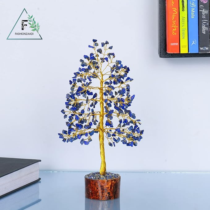 FASHIONZAADI Lapis Lazuli Crystal Tree - Blue Crystal Spiritual Gifts - Meditation Decor - Good Luck Fortune Tree - Feng Shui - Natural Gemstone - Prosperity Stones
