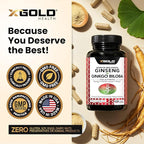 Authentic Korean Red Panax Ginseng 1200mg + Ginkgo Biloba 160mg – High Ginsenosides Extra Strength – Energy, Memory, Focus & Brain Health – Vegan Capsules for Men & Women – 120 Count