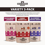Buck Naked Bears - Gummy Candy 3-Pack - Cherry Kombucha & Huckleberry Lavender - Soft, Smooth, Fruity Snack - 3.5oz Each