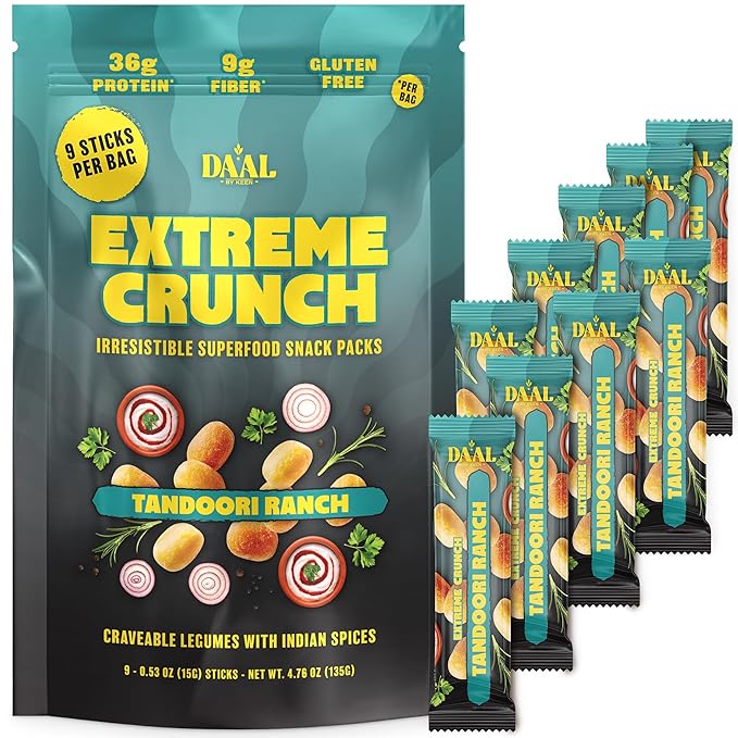Daal By Keen Crunchy Mung Bean Snacks – Tandoori Ranch – Plant-Based Protein, High Fiber, Gluten-Free, Nut-Free – Mix into Salads or Enjoy as an On-the-Go Snack – 1 Resealable Pack, 4.76 oz