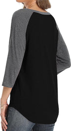 3/4 Sleeve Shirts for Women Crewneck Button Down Tunic Tops Raglan T Shirt