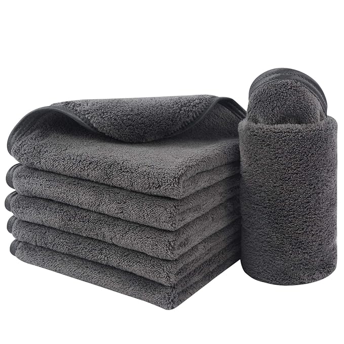 SINLAND Microfiber Face Cloths Reusable Makeup Remover Washcloths Super Soft and Absorbent Fingertip Face Towels for Sensitive Skin Women 12 x 12 Inch 6 Pack