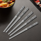 5 Pairs Dragon Chopsticks Set Black Stainless Steel 316 Kitchen Dinning Utensils Reusable Japanese Korean Chinese Dishwasher Safe Non-Slip Chop Sticks Tableware Gift 9.26"