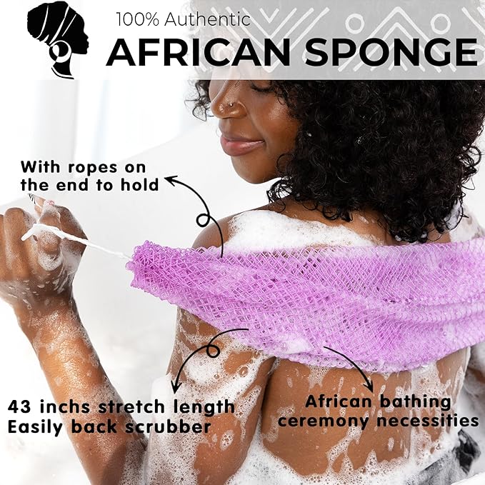 African Net Sponge Authentic - Real African Exfoliating Body Scrubber Sponge with Knots - Shower Washcloths for Exfoliator - Body Care Bathing Accessories