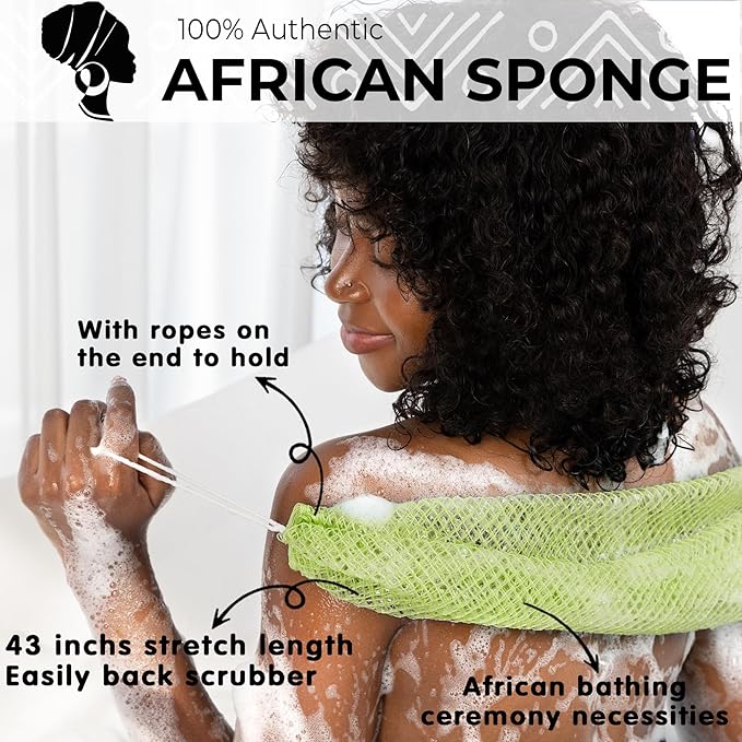 African Net Sponge Authentic - Afro Scrub Exfoliating Net Sponge with Knots - African Bath Sponges for Body Scrubber Exfoliator - Back Scrubber for Shower Bathing Accessories