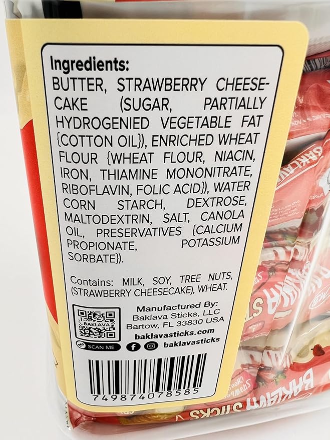 Baklava Sticks Minis, Strawberry Cheesecake Cream Crispy Phyllo Dough, 15.6 oz (40 Pieces) (FULL JAR 40 minis, Strawberry Cheesecake)