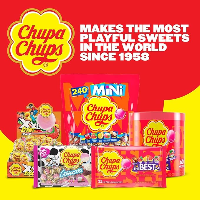 Chupa Chups Mini Lollipop Halloween Trick or Treat Candy Variety Assortment, 5 Flavors, Individually Wrapped Bulk Candy for Adults & Kids, 50.8 oz Bag (240 Suckers)