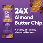 IQBAR Brain and Body Plant Protein Bars - Almond Butter Chip - 24-Count Low Carb - Gluten Free, High Fiber, Vegan Snacks - Low Sugar Meal Replacement