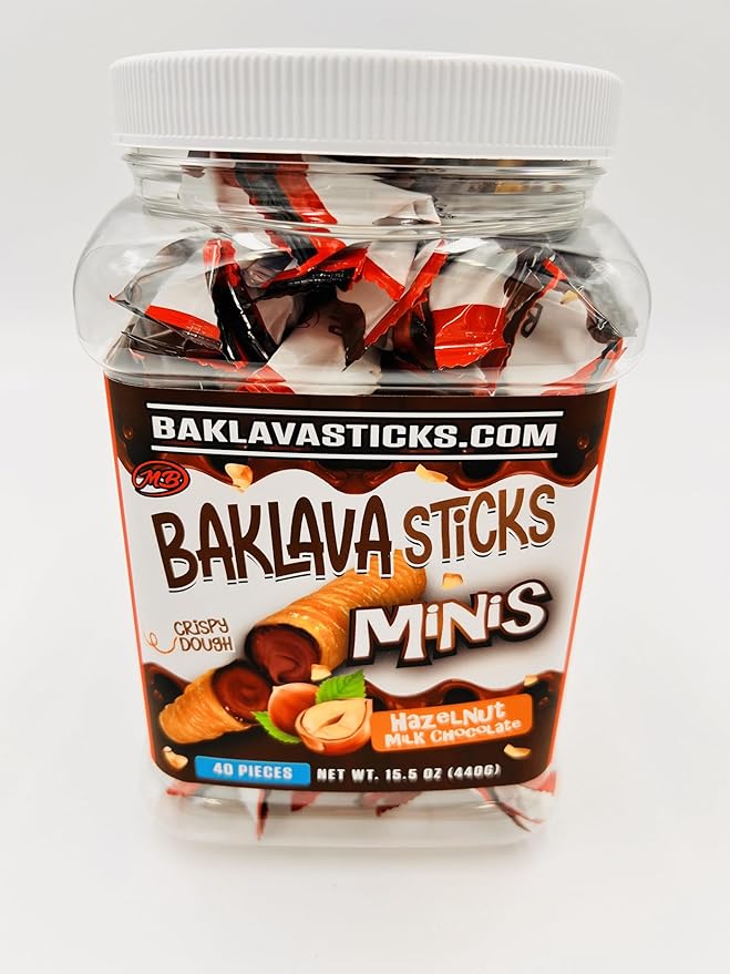 Baklava Sticks Minis, Hazelnut Chocolate Cream Crispy Phyllo Dough, 15.6 oz (40 Pieces)