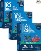 IQBAR Brain and Body Plant Protein Bars - Wild Blueberry - 36-Count Low Carb - Gluten Free, High Fiber, Vegan Snacks - Low Sugar Meal Replacement