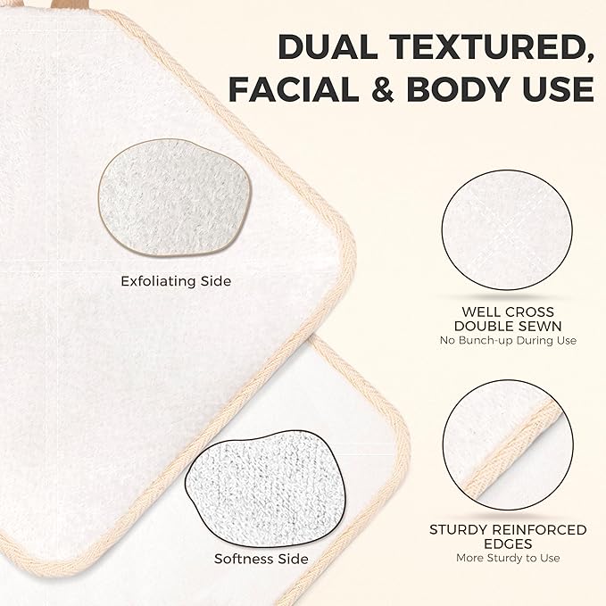 ZOMCHI Exfoliating Washcloth for Face and Body, Dual Function Wash Cloth with Soft and Rough Sides, Exfoliating Scrub Bath Towels, Washcloth with Loop (White, 3 Pack)