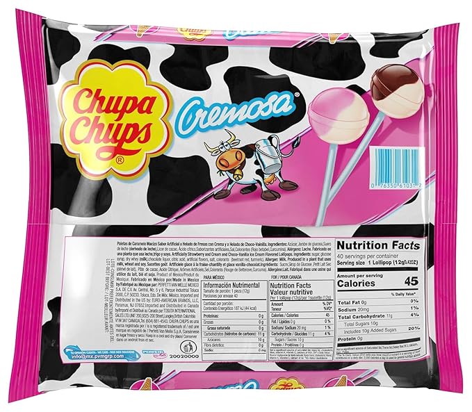Chupa Chups Cremosa Halloween Trick or Treat Candy Lollipop Variety Assortment, 2 Ice Cream Flavors, Individually Wrapped Candy for Kids, 16.9 oz Bag (40 Suckers)