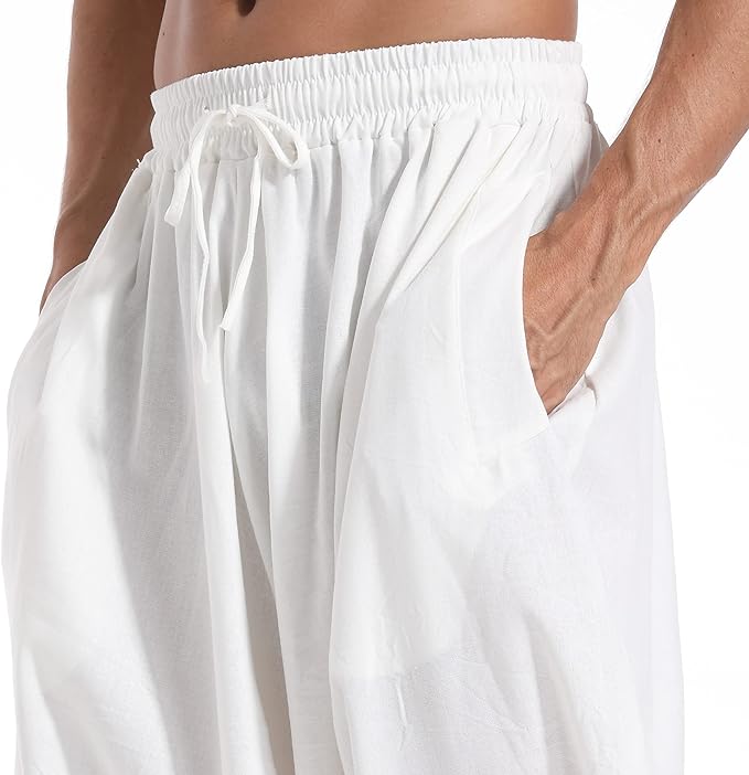 AITFINEISM Men's Drawstring Aladdin Hippie Harem Pants Loose Drop Crotch Trousers