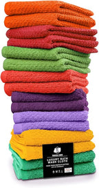 16 Pack Cotton Washcloths for Body and Face, 12x12 Inches, Multipurpose and Lightweight Wash Clothes for Face. Highly Absorbent - Travel and Bath Towel (Multi-Color)