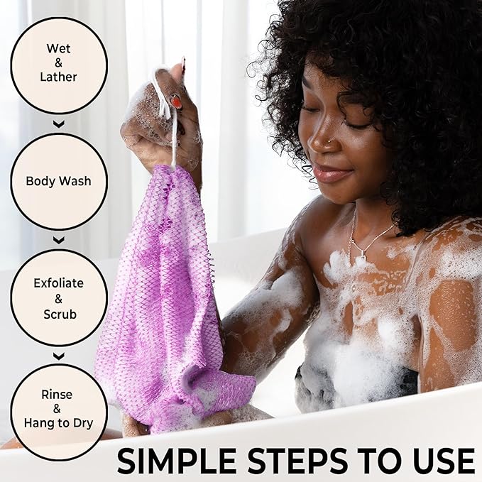 African Net Sponge Authentic - Real African Exfoliating Body Scrubber Sponge with Knots - Shower Washcloths for Exfoliator - Body Care Bathing Accessories