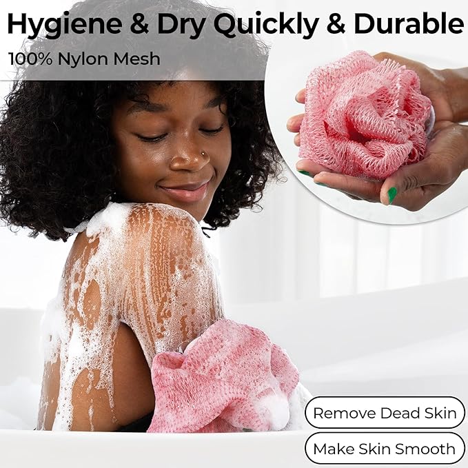 African Net Sponge Authentic - Afro Scrub Exfoliating Net Sponge with Knots - African Bath Sponges for Body Scrubber Exfoliator - Back Scrubber for Shower Bathing Accessories