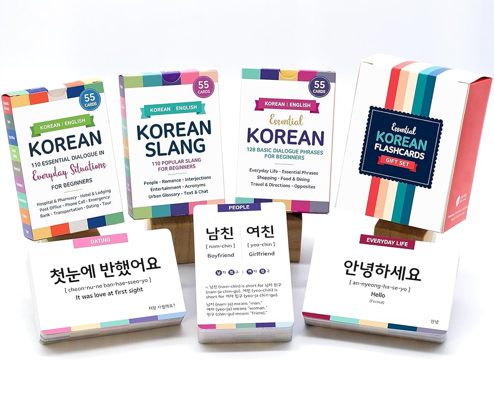 3-Pack Gift Set Korean Basic Conversation Flashcards – Essential Phrases, Everyday Situations, Slang + Free MP3 Audio