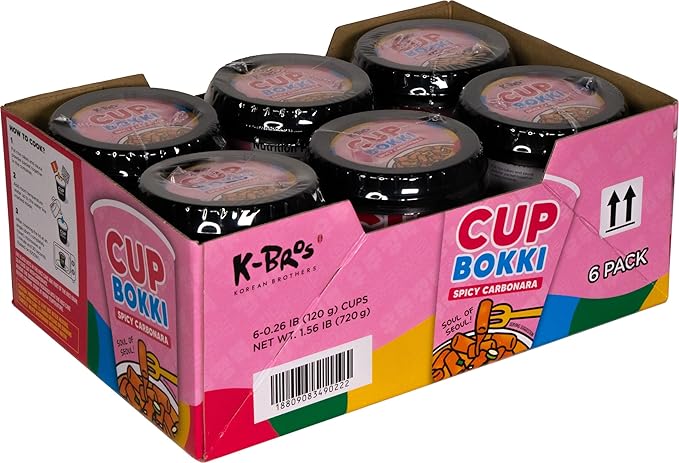 CupBokki Korean Tteokbokki Rice Cakes, Spicy Carbonara Flavor, 6 Pack - Authentic Korean Rice Cake Jjajang from the Korean Bros (떡볶이)