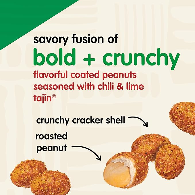 Snak Club Tajin Crunchy Peanuts, Nuts with Chili and Lime Seasoning, Mild, 2.25 oz Snack Bags, 12 Pack