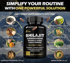 8-in-1 Shilajit for Men & Women with Ashwaganda Himalayan Organic Supplement with Rhodiola Rosea, Ginseng, Turmeric, Mushroom, for Immune Support, Energy, Calm, Focus, Clarity, Sleep, Cortisol