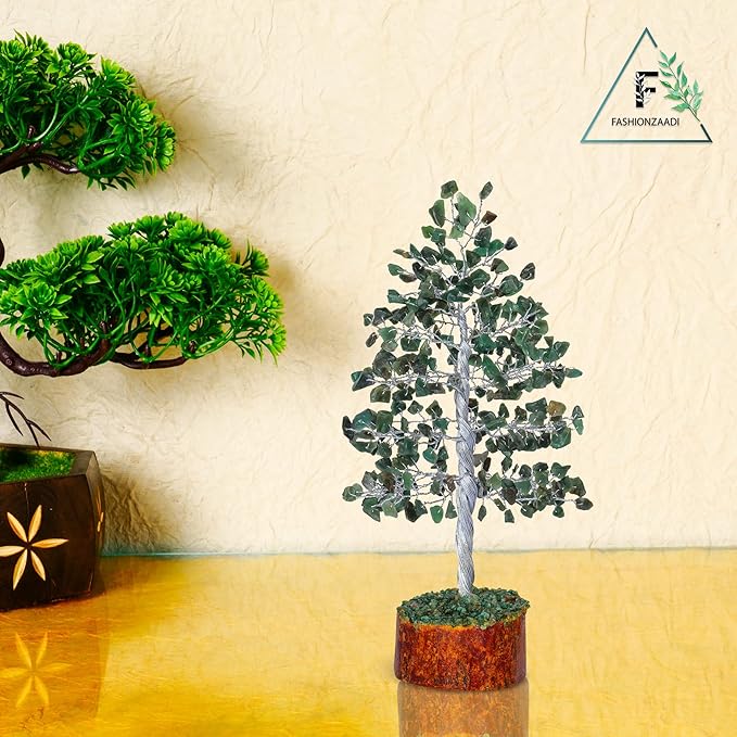 FASHIONZAADI Gemstone Money Tree Reiki Healing Chakra Balancing Handmade Bonsai Trees Spiritual Gift Aura Cleansing Good Luck Home Decor (Green Aventurine Silver Wire)