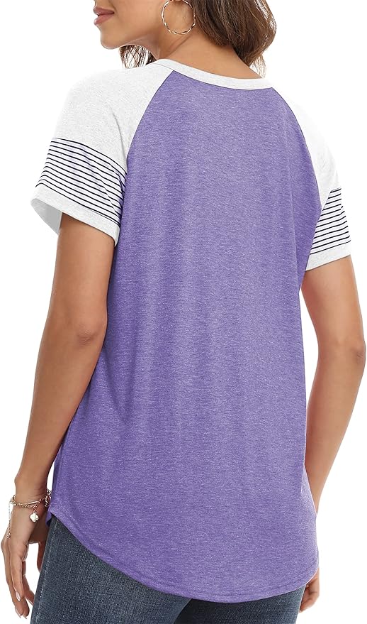3/4 Sleeve Shirts for Women Crewneck Button Down Tunic Tops Raglan T Shirt