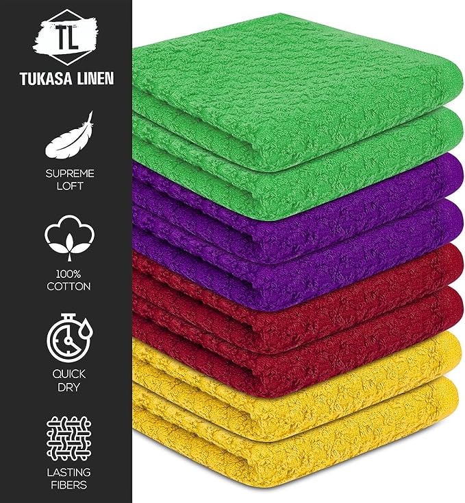 16 Pack Cotton Washcloths for Body and Face, 12x12 Inches, Multipurpose and Lightweight Wash Clothes for Face. Highly Absorbent - Travel and Bath Towel (Multi-Color)