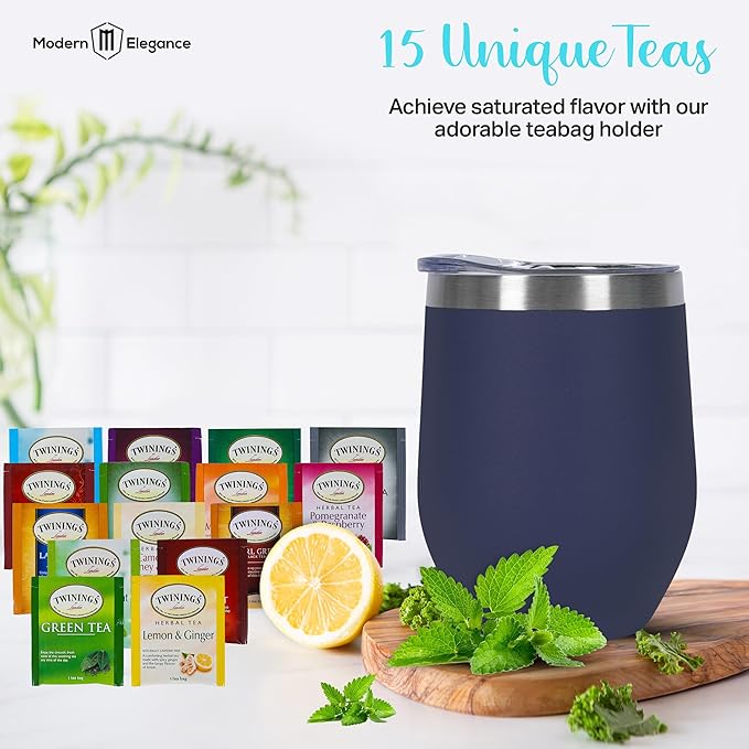 Tea Gift Set for Women & Men – Includes Assorted Teas, Elegant Mug & Honey (Blue)