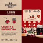 Buck Naked Bears - Cherry Kombucha Gummy Bears - Soft, Smooth, and Sweeter Like a Fruit Snack - Plant-Based Gummies Good Snack Choice - Non-GMO - Clean Label Gummy Candy, Vegan - 3.5oz 3-Pack