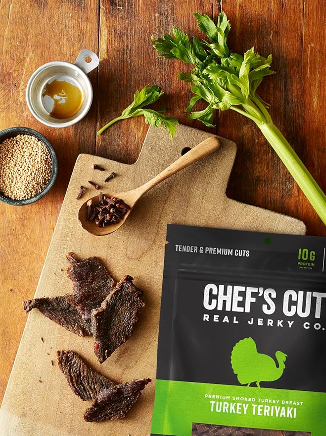 Chef's Cut Turkey Jerky, Teriyaki, High Protein Meat Snack, 10g of Protein and 80 Calories, Gluten Free, Premium Smoked Turkey Breast - 2.5 Ounce (Pack of 8)