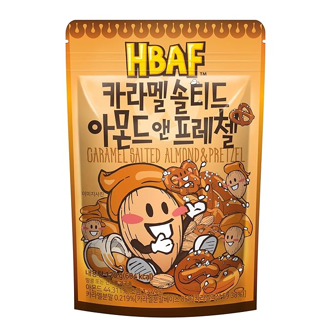 [Official Gilim HBAF] Korean Salted Caramel & Pretzel Almonds Nut Protein Snack | After-School, Lunch, Office, Work, Trip Camping Snack | Pre-workout Snack | Healthy Snacks | Korean Souvenir (Caramel Pretzel 1x120gram)
