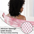 African Net Sponge Authentic - Afro Scrub Exfoliating Net Sponge with Knots - African Bath Sponges for Body Scrubber Exfoliator - Back Scrubber for Shower Bathing Accessories