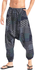 AITFINEISM Men's Drawstring Aladdin Hippie Harem Pants Loose Drop Crotch Trousers