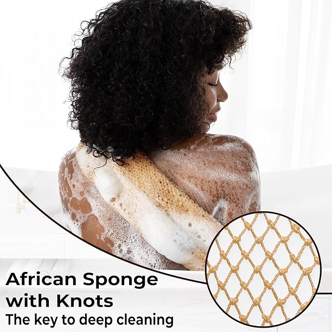 African Net Sponge Authentic with Knots - Afroscrub Exfoliating Net Sponge for Body Scrubber Exfoliator - Real African Bath Back Scrubber Washcloth Travel Protable and Dry Quickly