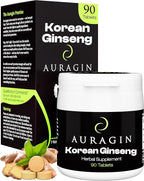 Auragin® Authentic Korean Red Ginseng – Made in Korea – 6 Year Roots – No Additives or Other Ingredients – 100% Red Panax Ginseng in Every Tablet
