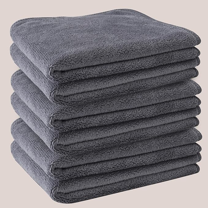 Makeup Remover Cloth 12 x 12 Inch, Reusable Makeup Remover Towels for Washing Face, 6 Pack Washable Microfiber Face Cloth Fast Drying Washcloth, Grey