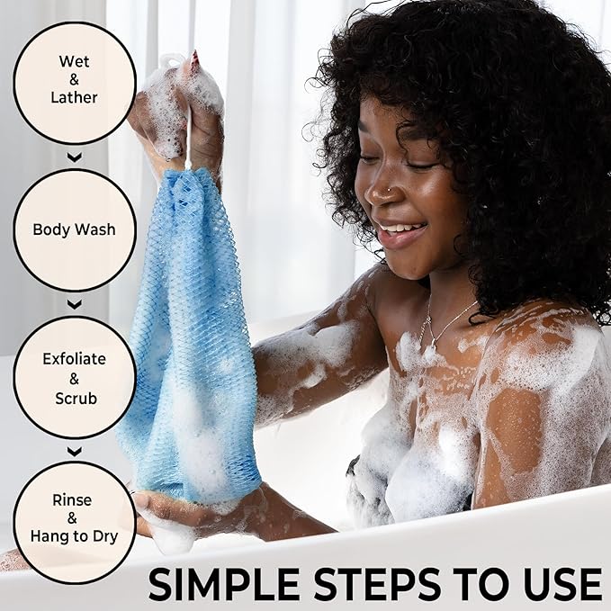 African Net Sponge Authentic - Afro Scrub Exfoliating Net Sponge with Knots - African Bath Sponges for Body Scrubber Exfoliator - Back Scrubber for Shower Bathing Accessories