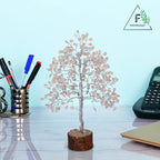 FASHIONZAADI Rose Quartz Crystal Tree, Silver Wire Feng Shui Gemstone Decor, Chakra Healing Stones Crystal Decor, Artificial Bonsai Money Tree, Good Luck Spiritual Gifts for Women & Men
