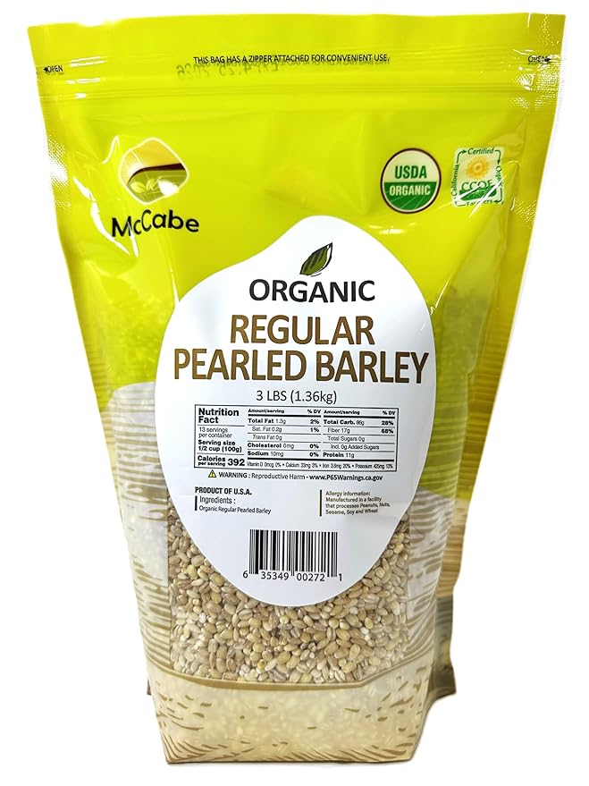 McCabe Organic Regular Pearled Barley - Pearled Barley Organic | Rich with Fiber & Minerals | USDA and CCOF Certified | Product of USA | 3Lbs