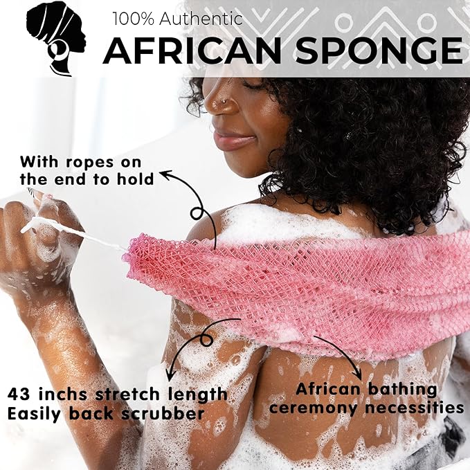 African Net Sponge Authentic - Afro Scrub Exfoliating Net Sponge with Knots - African Bath Sponges for Body Scrubber Exfoliator - Back Scrubber for Shower Bathing Accessories